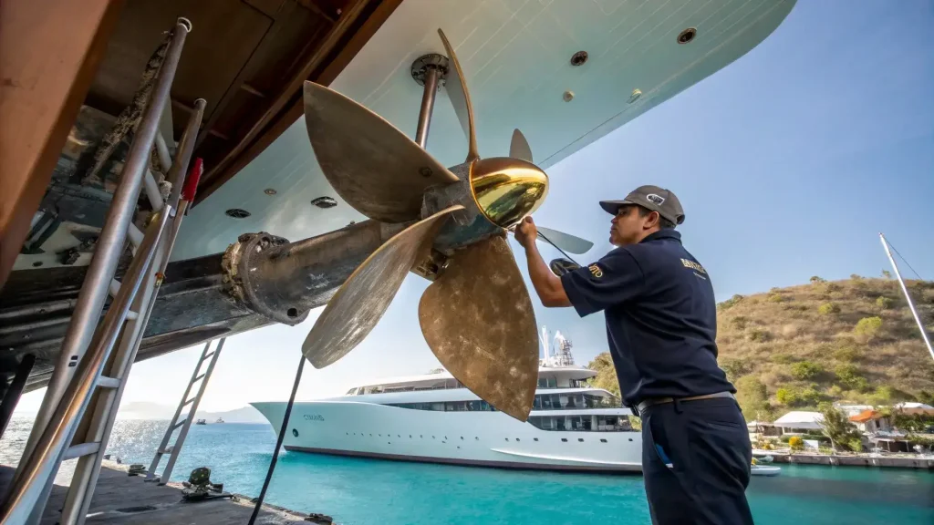 Propeller and shaft inspection with the vessel ashore